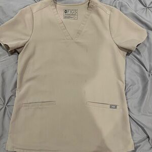 FIGS Women's Tan V-Neck Top